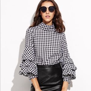 Shein gingham ruffle sleeve top